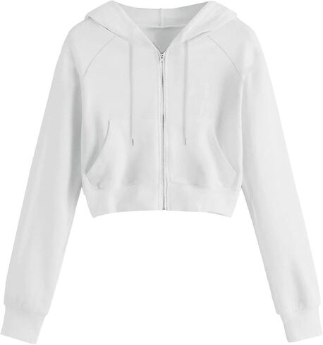 Women's Cropped Zip Up Hoodies Sweatshirts Clothes Teen Girl Fall Casual Jackets With Pockets Overcoat in Kuwait