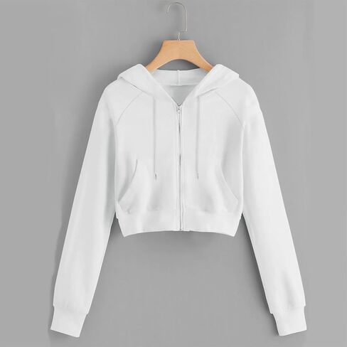 Women's Cropped Zip Up Hoodies Sweatshirts Clothes Teen Girl Fall Casual Jackets With Pockets Overcoat in Kuwait