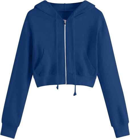 Women's Cropped Zip Up Hoodies Sweatshirts Clothes Teen Girl Fall Casual Jackets With Pockets Overcoat in Kuwait
