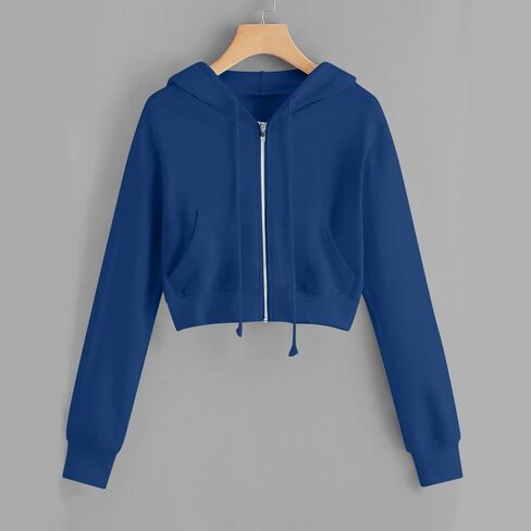 Women's Cropped Zip Up Hoodies Sweatshirts Clothes Teen Girl Fall Casual Jackets With Pockets Overcoat in Kuwait