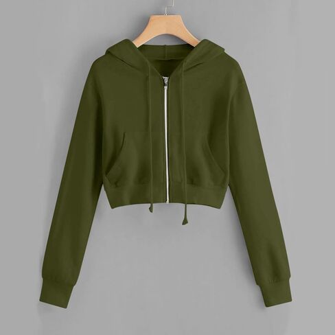 Women's Cropped Zip Up Hoodies Sweatshirts Clothes Teen Girl Fall Casual Jackets With Pockets Overcoat in Kuwait