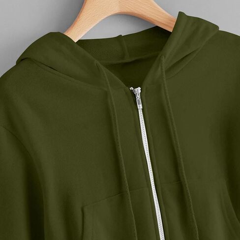 Women's Cropped Zip Up Hoodies Sweatshirts Clothes Teen Girl Fall Casual Jackets With Pockets Overcoat in Kuwait