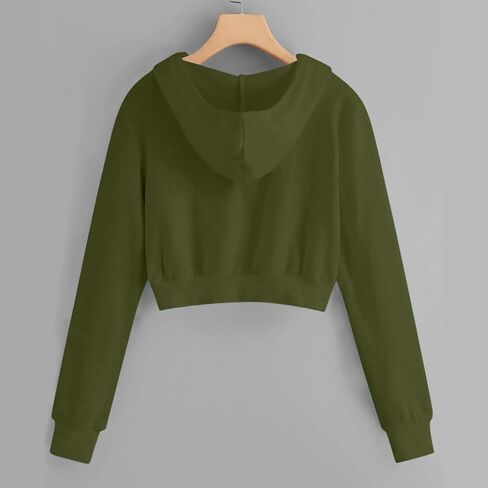 Women's Cropped Zip Up Hoodies Sweatshirts Clothes Teen Girl Fall Casual Jackets With Pockets Overcoat in Kuwait