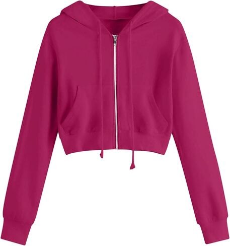 Women's Cropped Zip Up Hoodies Sweatshirts Clothes Teen Girl Fall Casual Jackets With Pockets Overcoat in Kuwait