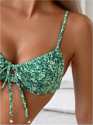 SweatyRocks Women's Bathing Suits Floral Print Tie Knot Front Bikini Set High Cut Swimsuits in Saudi Arabia