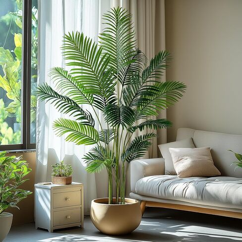 6.6ft مصطنعة أريكا النخيل النخيل النابض بالعيش ، فو ، نبات أريكا ، نبات ، مصنع طويل من الحرير مصطنع كبير للمنزل الداخلي ديكور ركن غرفة المعيشة （لا زارع） in Kuwait