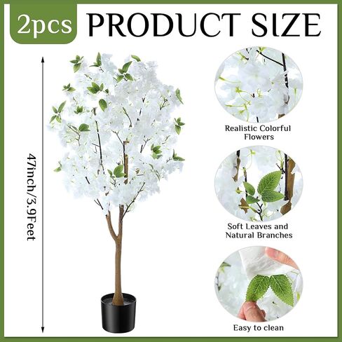 Giegxin 2 Pack Artificial Cherry Blossom Tree 3.9 FT Fake Faux Sakura Flowers Potted Plant Indoor with Plastic Nursery Pot for Home Porch Bedroom House Entryway Office Outdoor(Pink) in Saudi Arabia