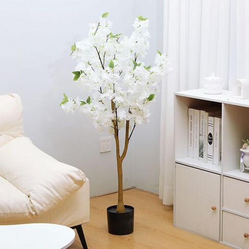 Giegxin 2 Pack Artificial Cherry Blossom Tree 3.9 FT Fake Faux Sakura Flowers Potted Plant Indoor with Plastic Nursery Pot for Home Porch Bedroom House Entryway Office Outdoor(Pink) in Saudi Arabia