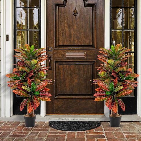 Goplus Artificial Croton Palm Tree, 40’’ Tall Lush Faux Tree in Pot for Home Decor Indoor with Colorful Variegated Leaves, Potted Fake Tree Artificial Plants for Office, Living Room, Porch in Saudi Arabia