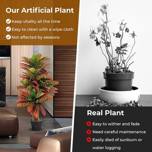Goplus Artificial Croton Palm Tree, 40’’ Tall Lush Faux Tree in Pot for Home Decor Indoor with Colorful Variegated Leaves, Potted Fake Tree Artificial Plants for Office, Living Room, Porch in Saudi Arabia
