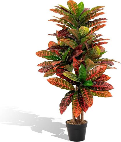 Goplus Artificial Croton Palm Tree, 40’’ Tall Lush Faux Tree in Pot for Home Decor Indoor with Colorful Variegated Leaves, Potted Fake Tree Artificial Plants for Office, Living Room, Porch in Saudi Arabia