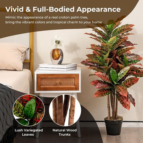 Goplus Artificial Croton Palm Tree, 40’’ Tall Lush Faux Tree in Pot for Home Decor Indoor with Colorful Variegated Leaves, Potted Fake Tree Artificial Plants for Office, Living Room, Porch in Saudi Arabia