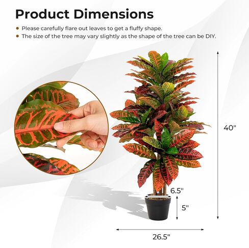 Goplus Artificial Croton Palm Tree, 40’’ Tall Lush Faux Tree in Pot for Home Decor Indoor with Colorful Variegated Leaves, Potted Fake Tree Artificial Plants for Office, Living Room, Porch in Saudi Arabia
