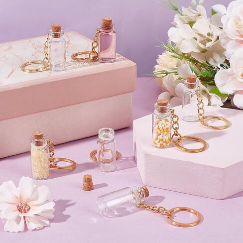 UniCraftale 15pcs زجاجات زجاجية صغيرة 3 مل من قوارير زجاجية مع أغطية المفرقات واضحة الجرار مع سلسلة مفاتيح معدنية الجرار الصغيرة مع زجاجات جرعة الأغطية ل Diy حفلات الزفاف تزيين المنزل in Saudi Arabia