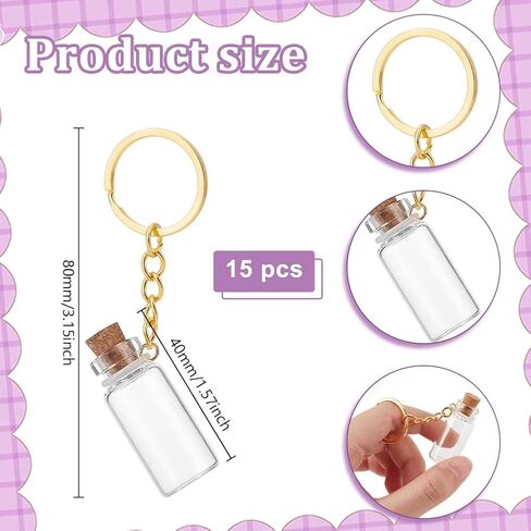 UniCraftale 15pcs زجاجات زجاجية صغيرة 3 مل من قوارير زجاجية مع أغطية المفرقات واضحة الجرار مع سلسلة مفاتيح معدنية الجرار الصغيرة مع زجاجات جرعة الأغطية ل Diy حفلات الزفاف تزيين المنزل in Saudi Arabia