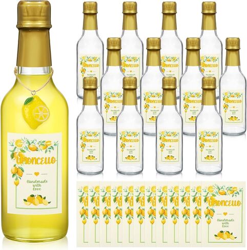 12 مجموعات 8 أوقية من زجاجات Limoncello زجاجات فارغة واضحة الخمور مع ملصقات الليمون ، والأغطية ، وكبسولات تقلص ، وسحر هدايا Limoncello Brewing Brewing (الذهب) محلية الصنع (الذهب) in Saudi Arabia