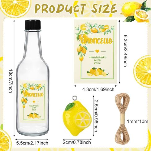 12 Sets 8 oz Limoncello Glass Bottles Empty Clear Liquor Bottles with Lemon Labels, Lids, Shrink Capsules, Charms for Homemade Limoncello Brewing Beverages Gifts(Gold) in Saudi Arabia