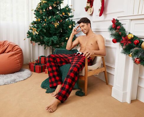U2SKIIN 3 Pack Mens Fleece Pajama Pants ، قيعان صالة PJ دافئة للرجال مع جيوب ناعمة in Saudi Arabia