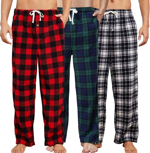 U2SKIIN 3 Pack Mens Fleece Pajama Pants ، قيعان صالة PJ دافئة للرجال مع جيوب ناعمة in Saudi Arabia
