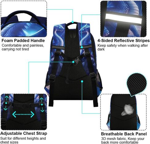 Blue Dragon Galaxy Glowing Backpack for Boys Girls Elementary School Bag Kids Travel Casual Rucksack Laptop Bookbag in Saudi Arabia