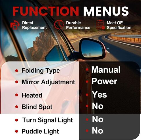 Passenger Side Mirror Compatible with 2012 2013 2014 Toyota Camry 5Pins with Power Glass Heated Manual Folding Black Right Side View Mirrors Replace TO1321276 in Saudi Arabia