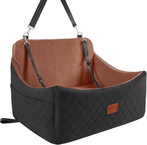 Wooaidagg Dog Car Seat for Medium & Large Dogs Up to 55lbs, Memory Foam Cushion, Washable Cover, Safety Straps & Non-Slip Bottom(Black,Large) in Saudi Arabia