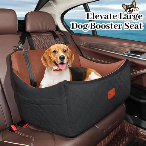 Wooaidagg Dog Car Seat for Medium & Large Dogs Up to 55lbs, Memory Foam Cushion, Washable Cover, Safety Straps & Non-Slip Bottom(Black,Large) in Saudi Arabia