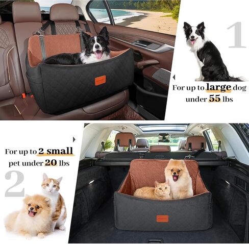 Wooaidagg Dog Car Seat for Medium & Large Dogs Up to 55lbs, Memory Foam Cushion, Washable Cover, Safety Straps & Non-Slip Bottom(Black,Large) in Saudi Arabia