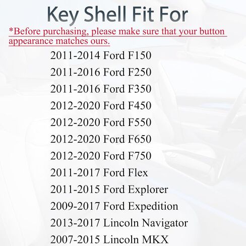 استبدال Cey Fob Shell Case لـ Ford F150 F250 F350 F450 F550 F650 F750 Flex Explorer Explorer Lincoln Navigator MKX 2011-2020 الإدخال غير المفتاح بعد بدء التشغيل 4 in Saudi Arabia