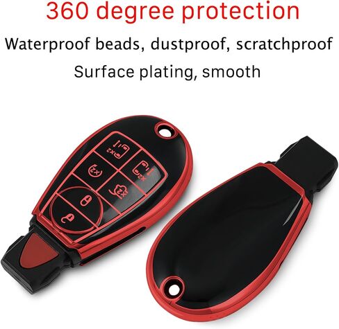 Key fob Cover Metal Buckle Compatible with Dodge Chrysler RAM Durango Grand Cherokee ect Smart Remote,Key Skin TPU Protection Key Case 6 Buttons (red) in Saudi Arabia