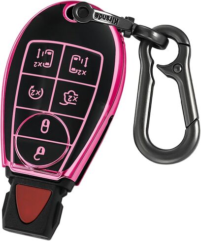 Key fob Cover Metal Buckle Compatible with Dodge Chrysler RAM Durango Grand Cherokee ect Smart Remote,Key Skin TPU Protection Key Case 6 Buttons (red) in Saudi Arabia