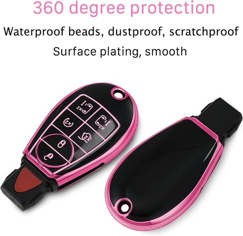 Key fob Cover Metal Buckle Compatible with Dodge Chrysler RAM Durango Grand Cherokee ect Smart Remote,Key Skin TPU Protection Key Case 6 Buttons (red) in Saudi Arabia