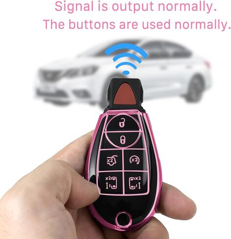 Key fob Cover Metal Buckle Compatible with Dodge Chrysler RAM Durango Grand Cherokee ect Smart Remote,Key Skin TPU Protection Key Case 6 Buttons (red) in Saudi Arabia