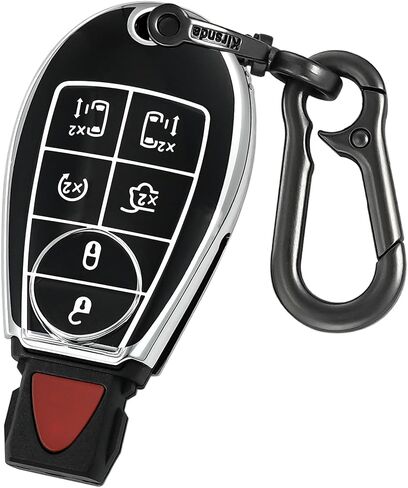 Key fob Cover Metal Buckle Compatible with Dodge Chrysler RAM Durango Grand Cherokee ect Smart Remote,Key Skin TPU Protection Key Case 6 Buttons (red) in Saudi Arabia
