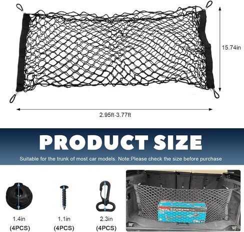 Stretchable Cargo Net, Adjustable Elastic Storage Mesh Nets, Envelope Style Cargo Netting with Mounting Screws and Hooks, Trunk Rear Cargo Organizer Net for Car Truck SUV (35.4×15.7 Inch) in Saudi Arabia