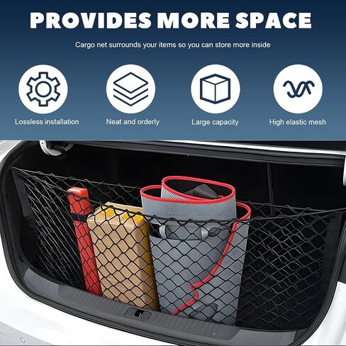 Stretchable Cargo Net, Adjustable Elastic Storage Mesh Nets, Envelope Style Cargo Netting with Mounting Screws and Hooks, Trunk Rear Cargo Organizer Net for Car Truck SUV (35.4×15.7 Inch) in Saudi Arabia