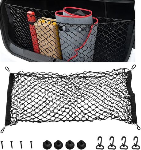 Stretchable Cargo Net, Adjustable Elastic Storage Mesh Nets, Envelope Style Cargo Netting with Mounting Screws and Hooks, Trunk Rear Cargo Organizer Net for Car Truck SUV (35.4×15.7 Inch) in Saudi Arabia