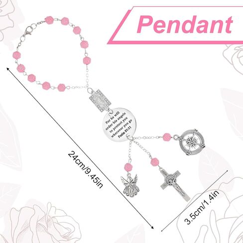 Car Rosary for Rearview Mirror, Christian Bible Verse Cross Car Charm Creative Rearview Mirror Pendant with Psalm 91:11 Religious Cross Hanging Charm for Women Men in Saudi Arabia