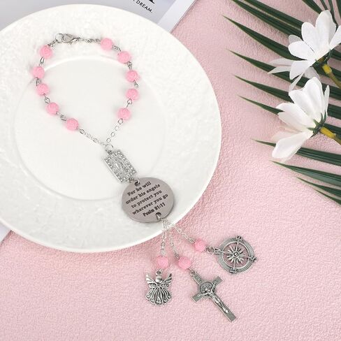 Car Rosary for Rearview Mirror, Christian Bible Verse Cross Car Charm Creative Rearview Mirror Pendant with Psalm 91:11 Religious Cross Hanging Charm for Women Men in Saudi Arabia
