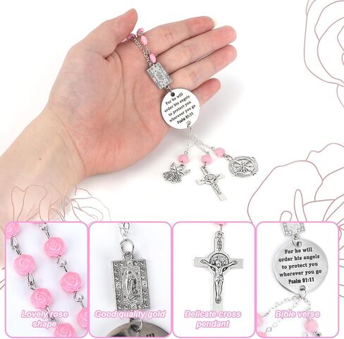 Car Rosary for Rearview Mirror, Christian Bible Verse Cross Car Charm Creative Rearview Mirror Pendant with Psalm 91:11 Religious Cross Hanging Charm for Women Men in Saudi Arabia