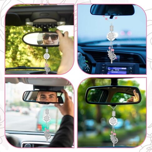 Car Rosary for Rearview Mirror, Christian Bible Verse Cross Car Charm Creative Rearview Mirror Pendant with Psalm 91:11 Religious Cross Hanging Charm for Women Men in Saudi Arabia
