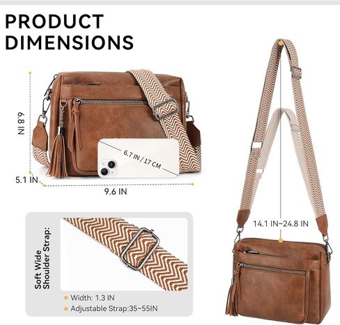 أكياس Meitrue Crossbody للنساء ، محفظة Crossbody Leather Leather Leather Leady Multi Counter Counter Bass مع شرابة in Kuwait