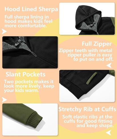 V VALANCH الأولاد هوديي زمم الصوف مبطن سترة دافئة شيربا مقنعين بلوزات للبنين بنات 6-15 سنة in Kuwait
