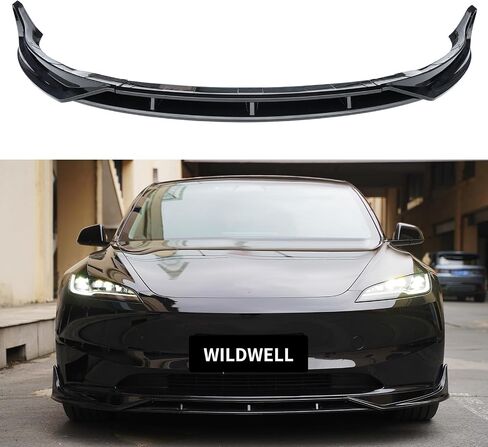 WildWell Front Bumper Lip for 2024-2025 Tesla Model 3 Highland, Front Lip Spiltter Performance Style Lower Chin Body Kit Matte Black in Kuwait