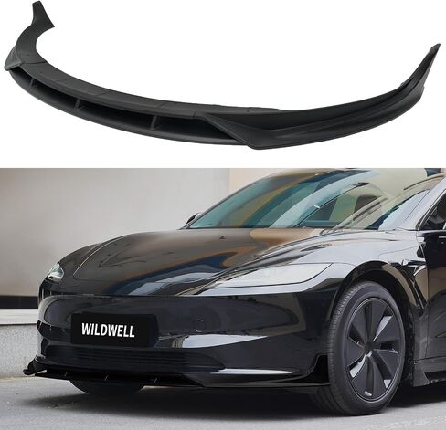 WildWell Front Bumper Lip for 2024-2025 Tesla Model 3 Highland, Front Lip Spiltter Performance Style Lower Chin Body Kit Matte Black in Kuwait