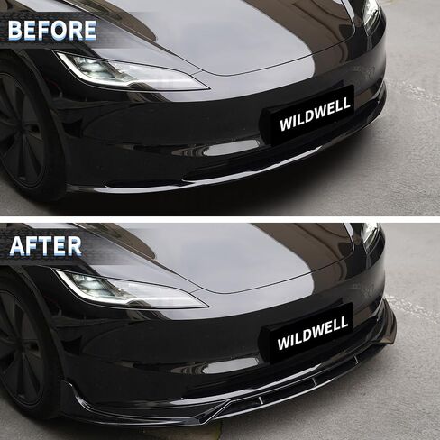 WildWell Front Bumper Lip for 2024-2025 Tesla Model 3 Highland, Front Lip Spiltter Performance Style Lower Chin Body Kit Matte Black in Kuwait