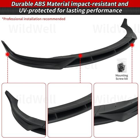 WildWell Front Bumper Lip for 2024-2025 Tesla Model 3 Highland, Front Lip Spiltter Performance Style Lower Chin Body Kit Matte Black in Kuwait