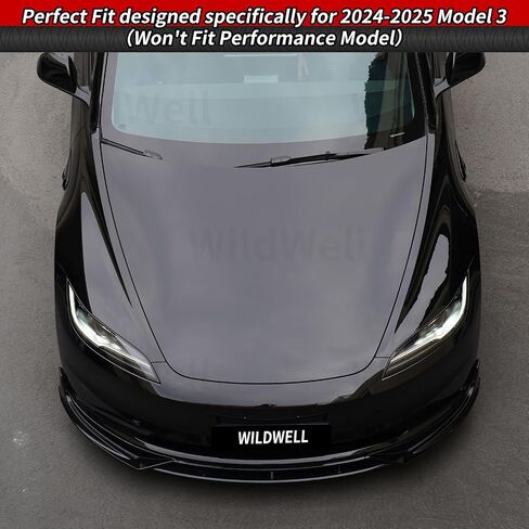 WildWell Front Bumper Lip for 2024-2025 Tesla Model 3 Highland, Front Lip Spiltter Performance Style Lower Chin Body Kit Matte Black in Kuwait