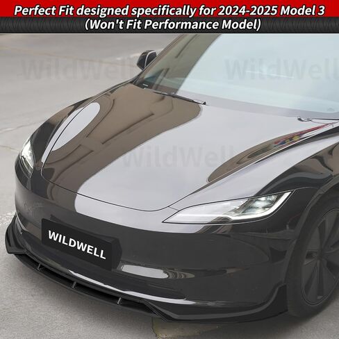 WildWell Front Bumper Lip for 2024-2025 Tesla Model 3 Highland, Front Lip Spiltter Performance Style Lower Chin Body Kit Matte Black in Kuwait