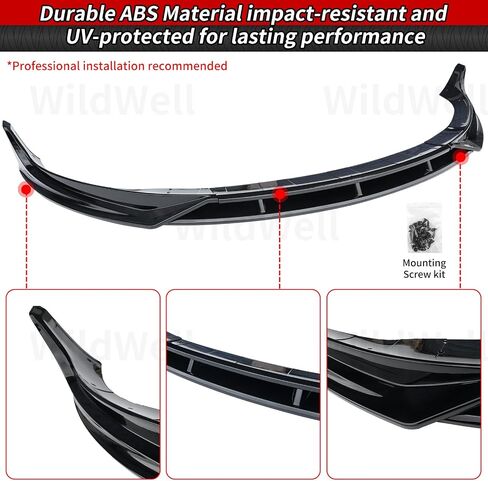 WildWell Front Bumper Lip for 2024-2025 Tesla Model 3 Highland, Front Lip Spiltter Performance Style Lower Chin Body Kit Matte Black in Kuwait